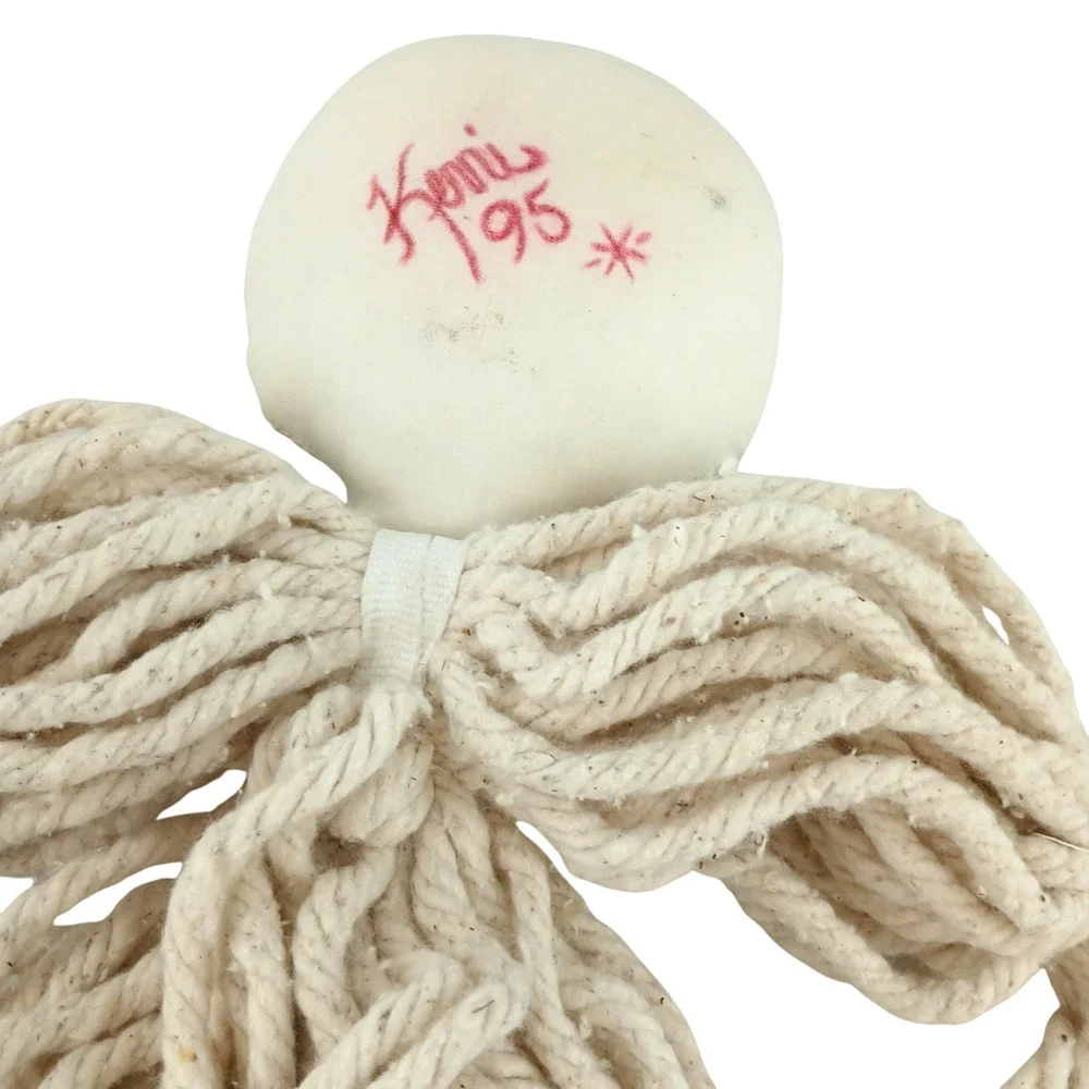 Vintage Mop Head Yarn Rope Doll Hand-Painted Face – Primitive Folk Art Décor